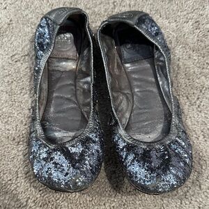 Tori Burch Silver glitter flats size 7.5